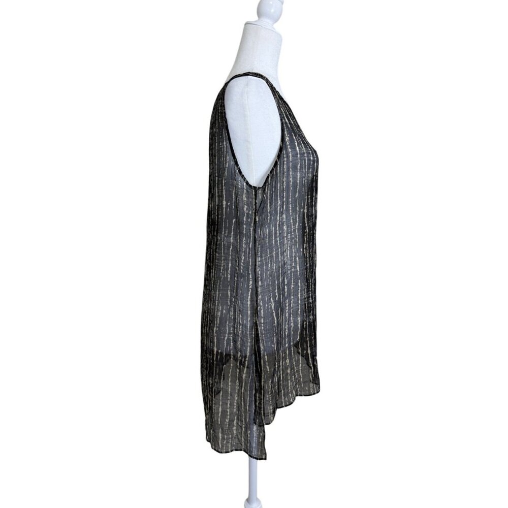 Eileen Fisher Sheer Silk Sleeveless Top Abstract Stripe Black Beige Size M - Picture 2 of 7